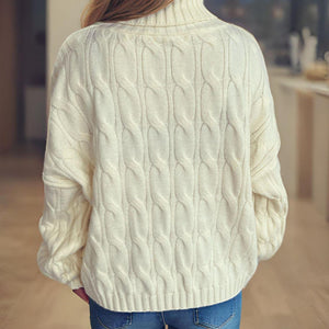 Cable-Knit Turtleneck Long Sleeve Sweater