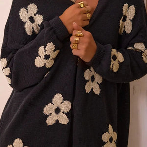 Flower Open Front Long Sleeve Cardigan