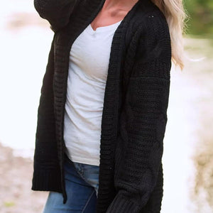 Cable-Knit Open Front Long Sleeve Cardigan