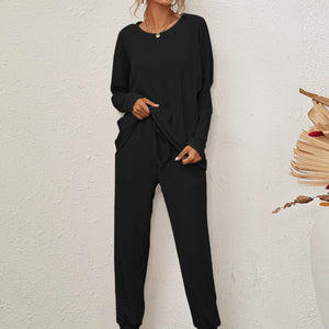 Full Size Round Neck Dropped Shoulder Top and Joggers Lounge Set