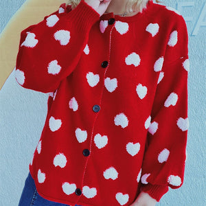 Heart Button Up Long Sleeve Cardigan