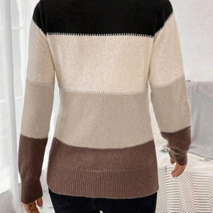 Color Block Mock Neck Long Sleeve Sweater