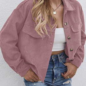 Button Up Dropped Shoulder Long Sleeve Jacket