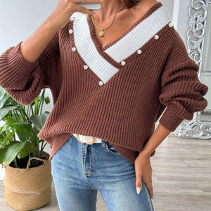 Contrast Trim Dropped Shoulder Long Sleeve Sweater