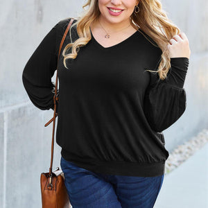 Basic Bae Full Size V-Neck Lantern Sleeve Top