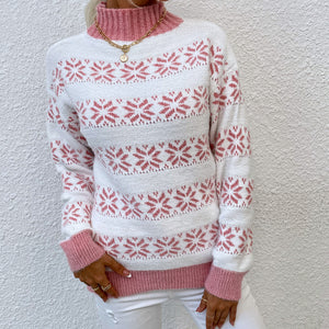 Snowflake Pattern Mock Neck Sweater