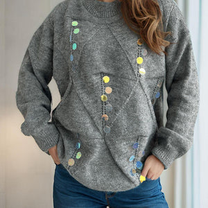 Sequin Mock Neck Long Sleeve Sweater