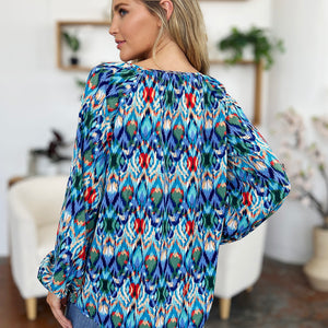 Double Take Full Size Printed Balloon Sleeve Blouse