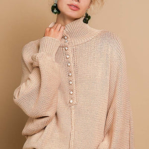 POL Pearl Detail Turtleneck Long Sleeve Sweater