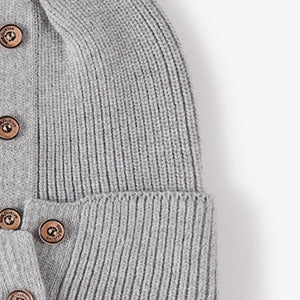 Button Detail Rib-Knit Cuff Beanie