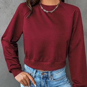 Perfee Raglan Sleeve Round Neck Cropped Sweatshirt