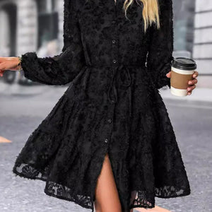 Lace Button Down Long Sleeve Mini Dress