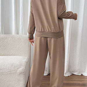 Perfee Round Neck Long Sleeve Top and Pants Set