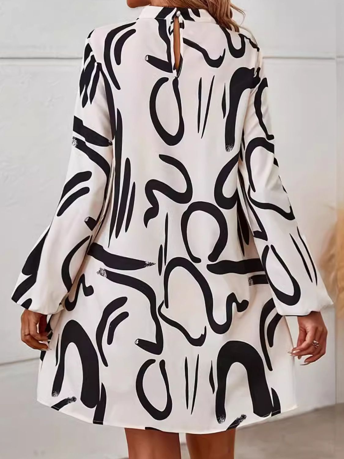 Printed Mock Neck Long Sleeve Mini Dress