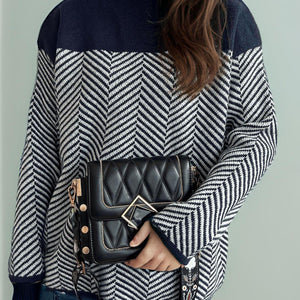 Contrast Turtleneck Long Sleeve Sweater