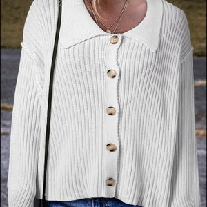 Collared Neck Button Down Long Sleeve Cardigan