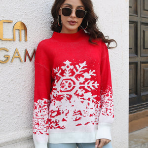 Snowflake Pattern Mock Neck Sweater