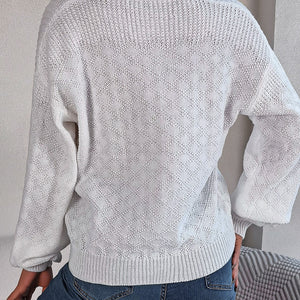 Half Button V-Neck Long Sleeve Sweater