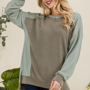 Celeste Full Size High-Low Contrast Round Neck Sweatshirt