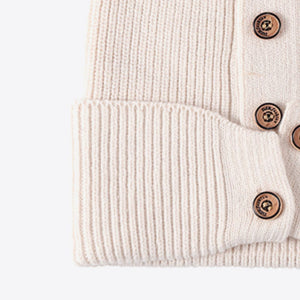 Button Detail Rib-Knit Cuff Beanie