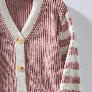 Striped Button Up Long Sleeve Cardigan