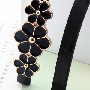 Flower Decor Skinny PU Belt