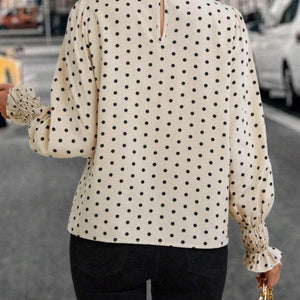 Polka Dot Mock Neck Long Sleeve Blouse