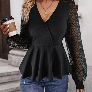 Peplum Surplice Long Sleeve Blouse