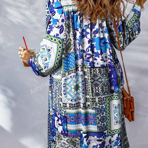 Printed Button Up Long Sleeve Cardigan