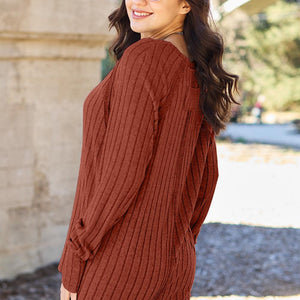 Basic Bae Full Size Ribbed Round Neck Long Sleeve Knit Top