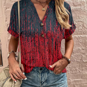 Full Size Printed Notched Short Sleeve Blouse