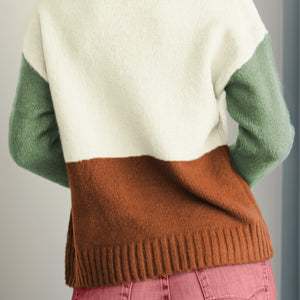 Color Block Round Neck Long Sleeve Sweater