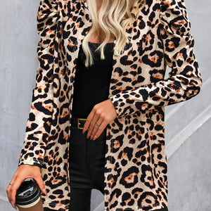 Leopard Open Front Puff Sleeve Jacket