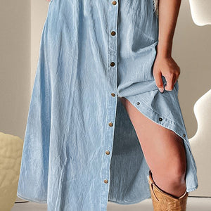 Snap Down High Waist Denim Skirt