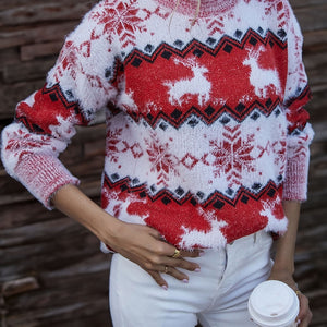 Reindeer & Snowflake Round Neck Sweater