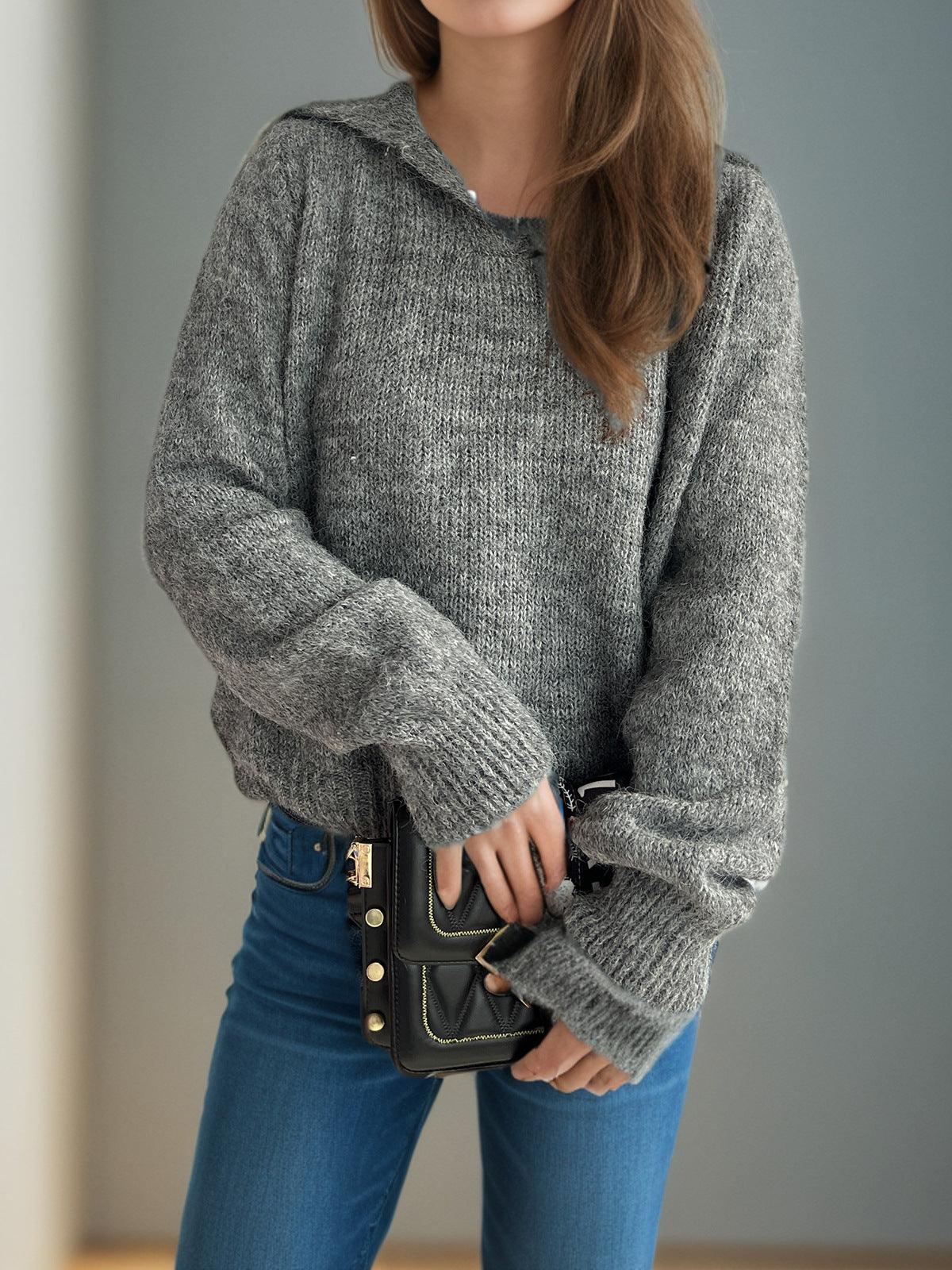 Collared Neck Long Sleeve Sweater