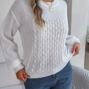 Cable-Knit Round Neck Long Sleeve Sweater