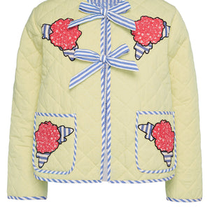 Embroidered Flower Tied Long Sleeve Winter Coat