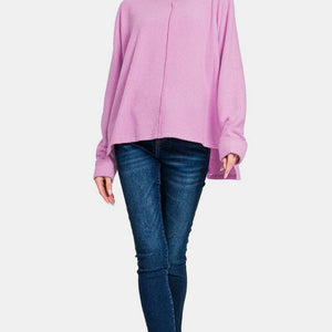 Zenana High-Low Side Slit Round Neck T-Shirt