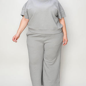 Double Take Full Size Texture Short Sleeve Top and Pants Set