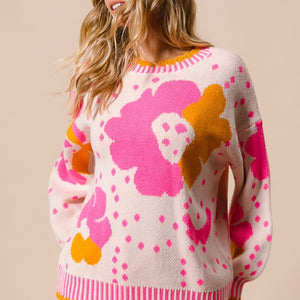 BiBi Flower Pattern Contrast Sweater