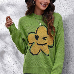 Flower Graphic Drop Shoulder Sweater