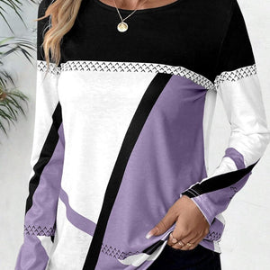 Contrast Round Neck Long Sleeve T-Shirt