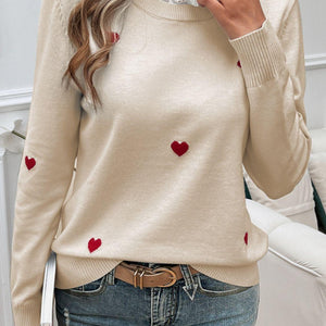 Devine Lace Detail Heart Long Sleeve Sweater