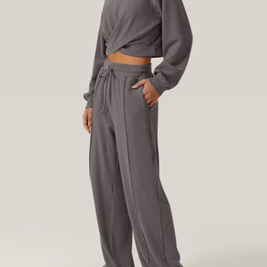 Crisscross Round Neck Top and Drawstring Pants Set