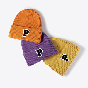 Letter Patch Cuffed Knit Beanie