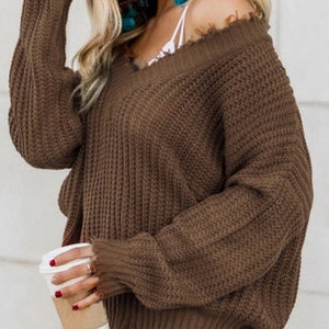 Frayed Hem Dropped Shoulder Sweater