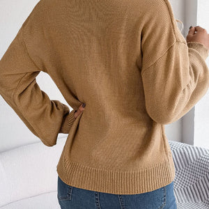 Cable-Knit Buttoned V-Neck Sweater