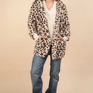 VERY J Fuzzy Leopard Long Sleeve Hooded Jacket