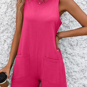 Mandy Round Neck Sleeveless Front Pocket Romper